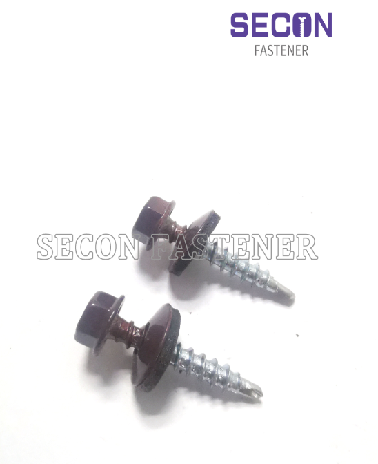 Color painted head Din7504K Hex washer head self drilling screws with EPDM steel bonded washer Zinc Plated